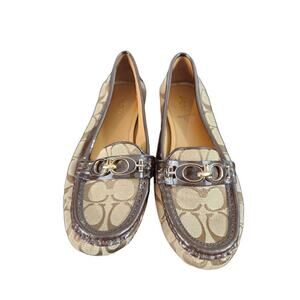 Coach Fortunata sz 6B‎ womens shoesTan brown C logo patient leather loafers